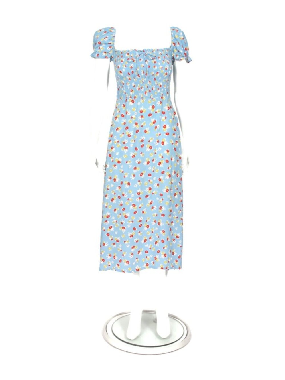FAITHFUL THE BRAND Castillo Blue Floral Red White Flower Midi Dress sz 6 /955
